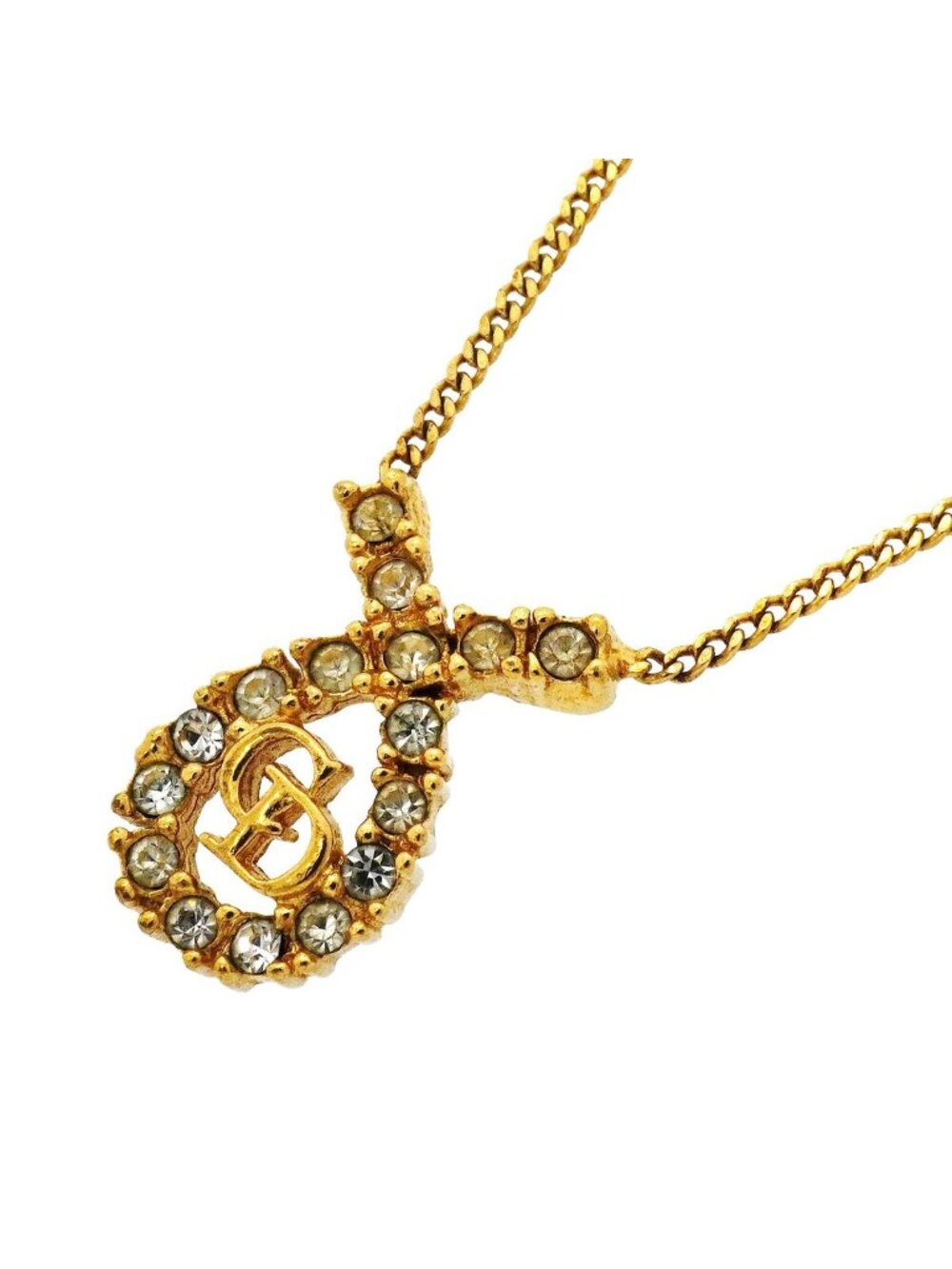 Dior Necklace CD Logo Gold Plated Rhinestone